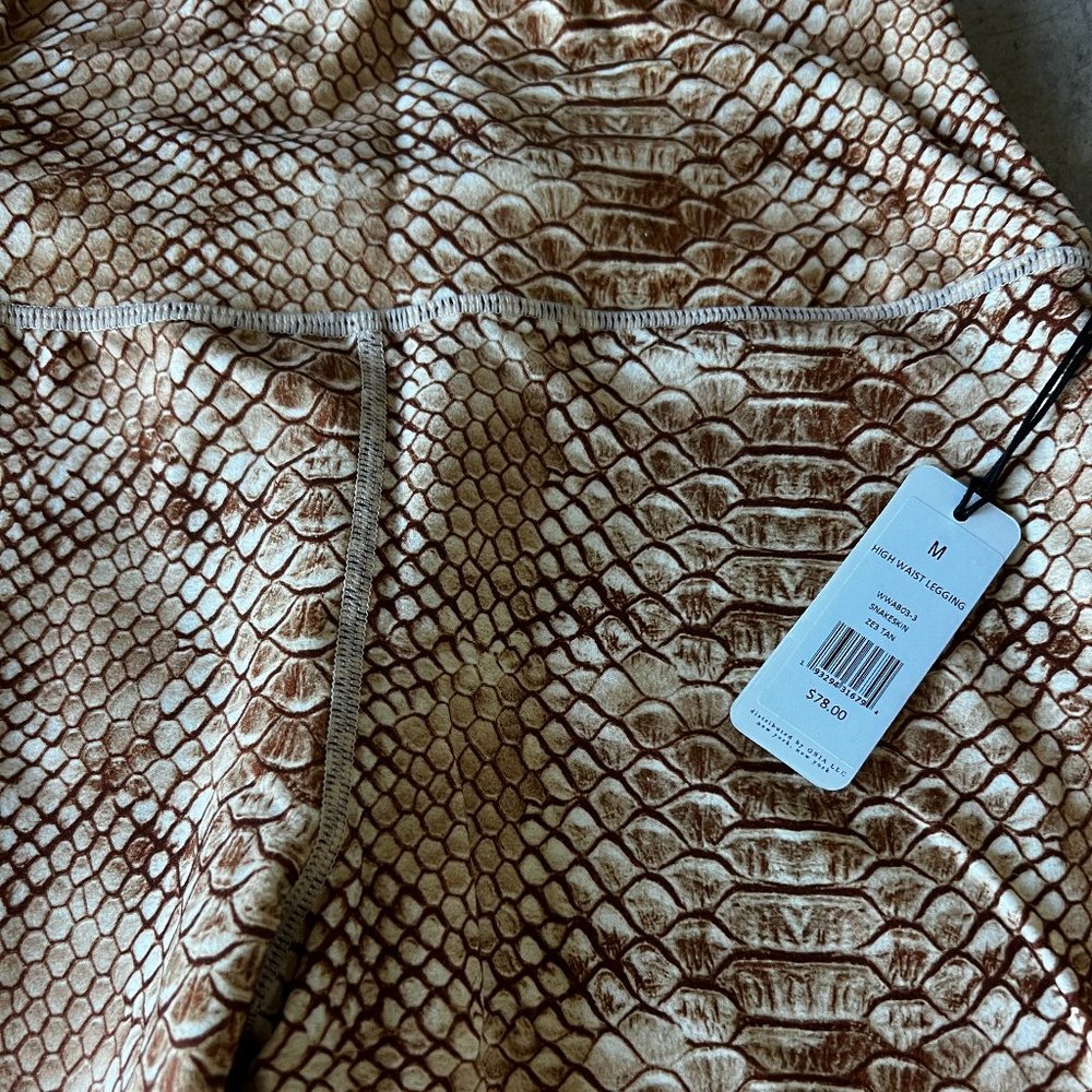 Snakeskin High-Waist Leggings - Cream/Tan